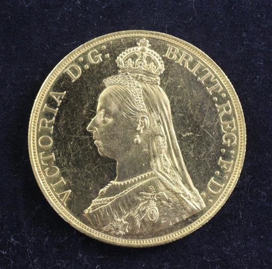 A Victoria Jubilee gold five pounds, 1887,